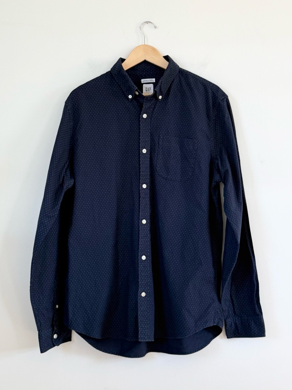 GAP Men's Navy Blue Micro-Dot Long Sleeve Button-Down Shirt Size L Casual Preppy